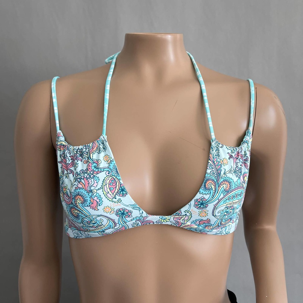 VDM The Label Revolve Swim Bikini Top Women S Light Blue Paisley Reversible NWT